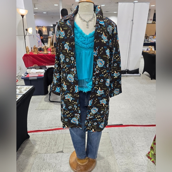 Chic Brown Silk Floral Embellished Jacket Coat - Picture 9 of 9